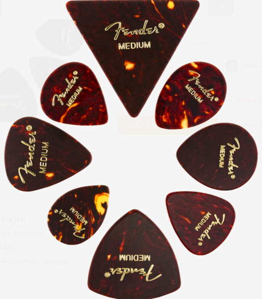 FENDER ALL SHAPES SHELL PICK MEDLEY X 8