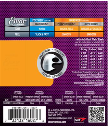 ELIXIR E16027 NANO PB ACOUST 011-052 C/LIGHT SET